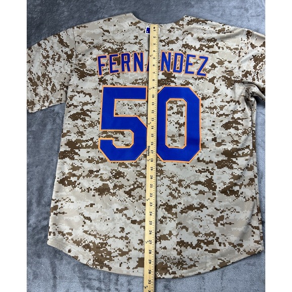 New York Mets Sid‎ Fernandez #50 Majestic Brown Desert Camo Jersey MLB Cool Base - Picture 9 of 10